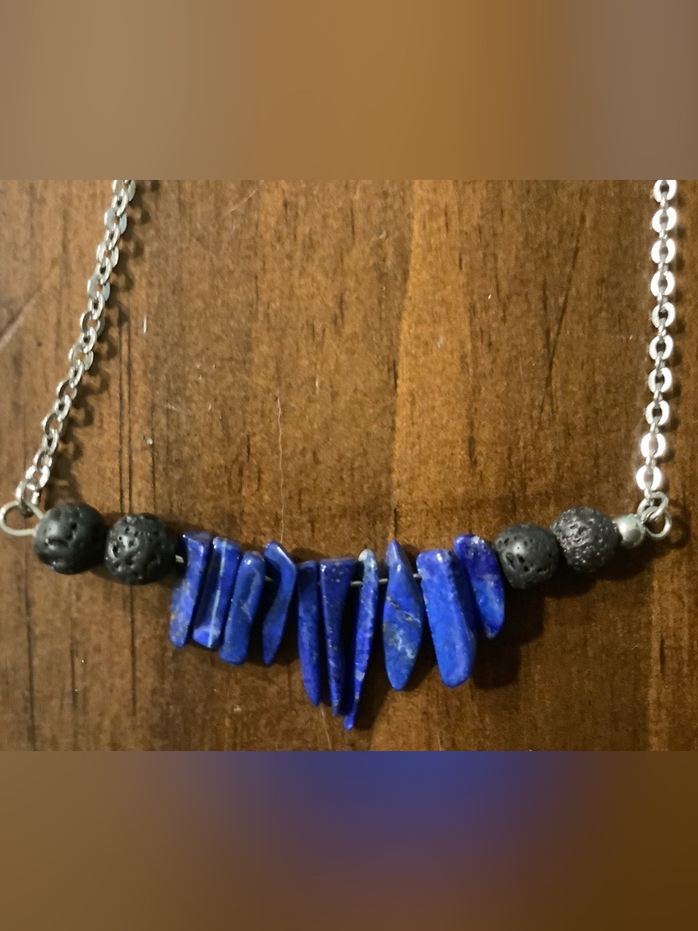 Lapis-Style Blue Stone Bar Lava Bead Necklace - Brand Unspecified